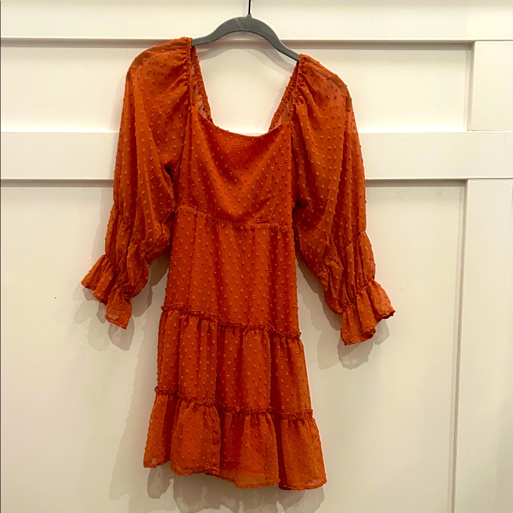 Altar'd State Terracotta Textured Dress With Bow On The Back.